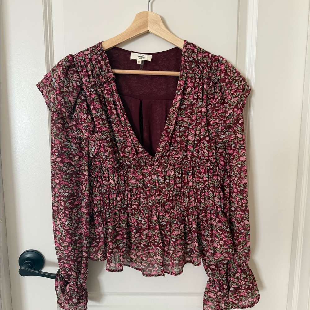 Entro Floral Burgundy Blouse
